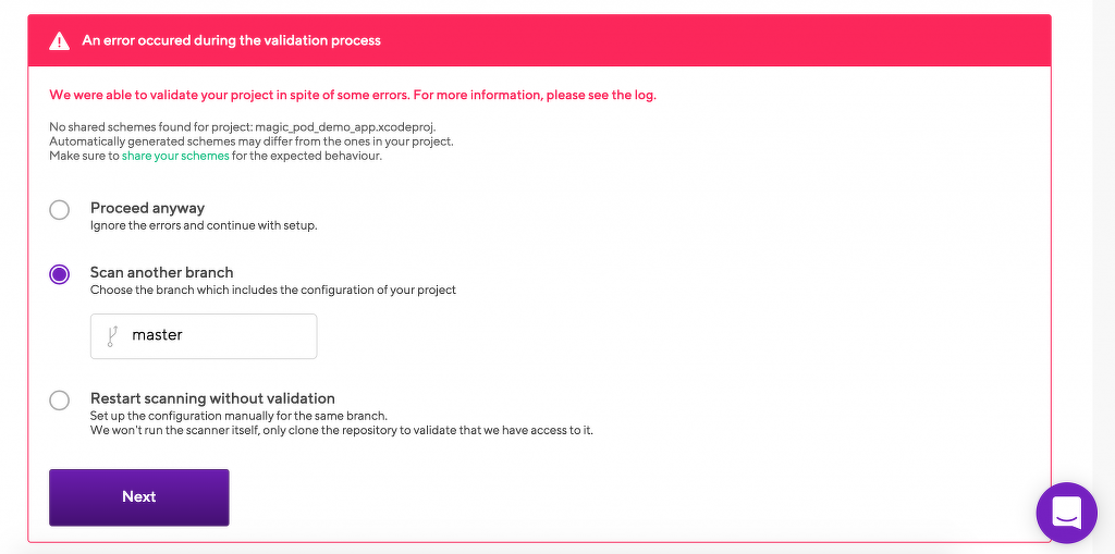 図5 shared schemeのエラー