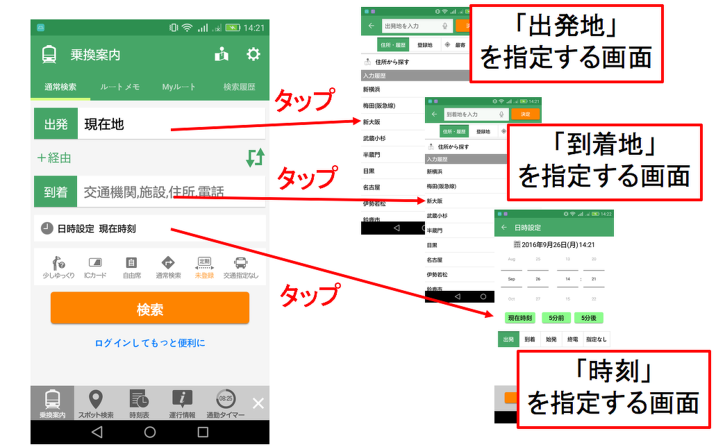 図4 Yahoo!乗換案内の画面遷移