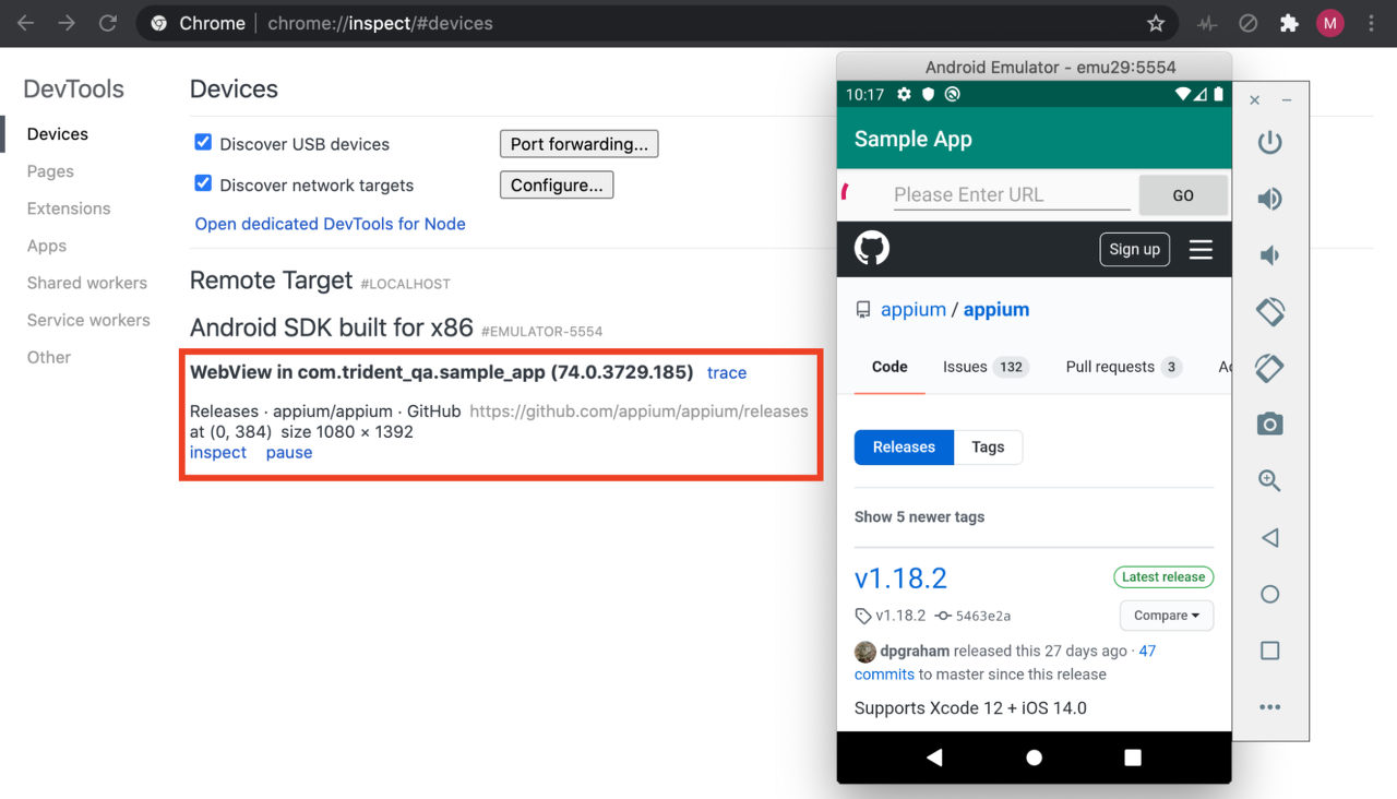 図1: Chrome DevToolsによるWebViewのWebコンテンツ取得