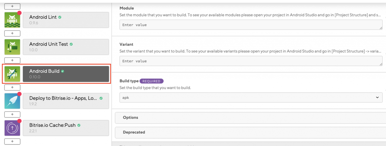 図1 「Android Build」ステップの追加