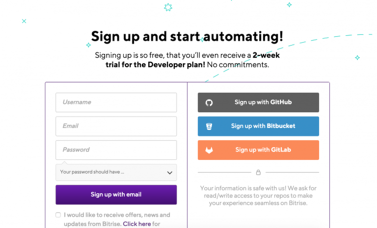 図2 Bitriseのサインアップページ