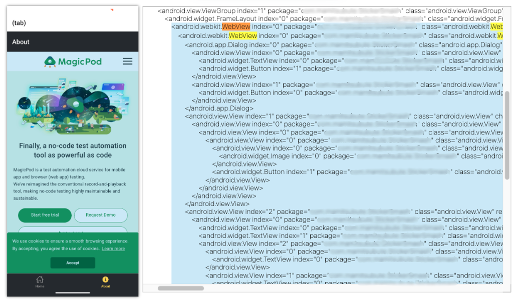 MagicPodのUIツリー(WebView)