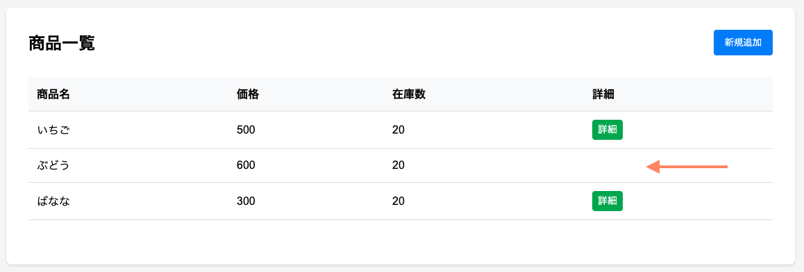 商品一覧（詳細ボタンが一個非表示）