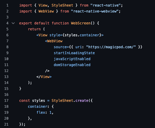React Native WebView Code
