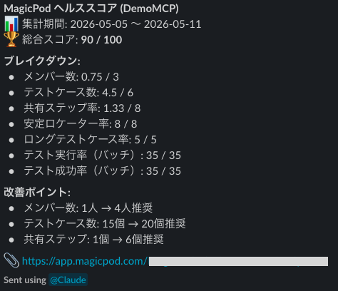 Slackでのヘルススコア通知画面